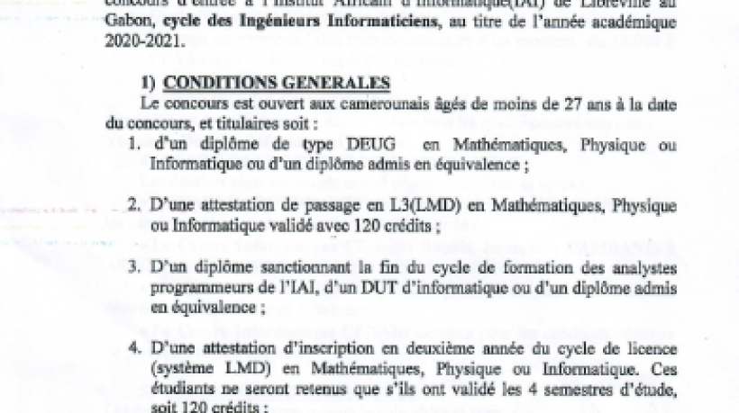Avis de concours IAI Gabon 2020